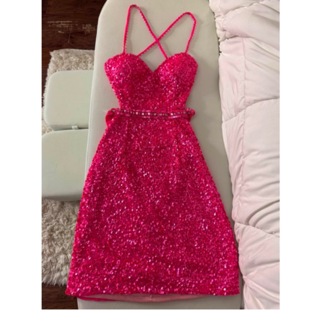 Pink short sequin homecoming dress